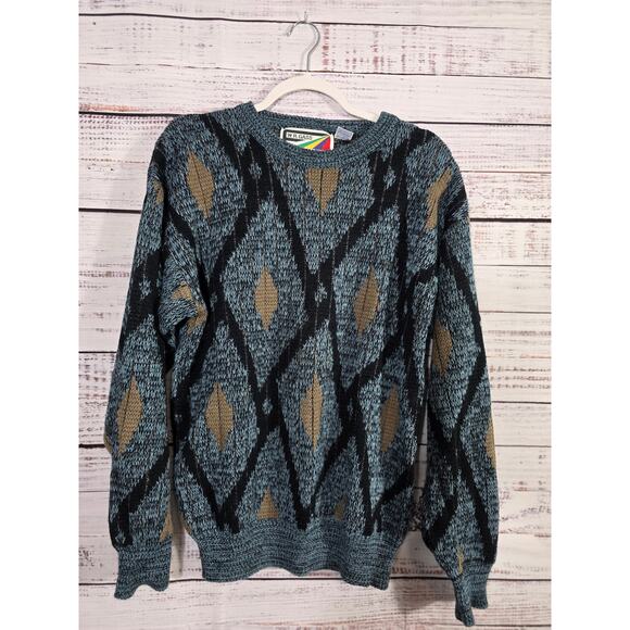 VTG W.R. Gass Geometrick knit sweater 80/90s Cosby style mens size medium - Picture 1 of 4